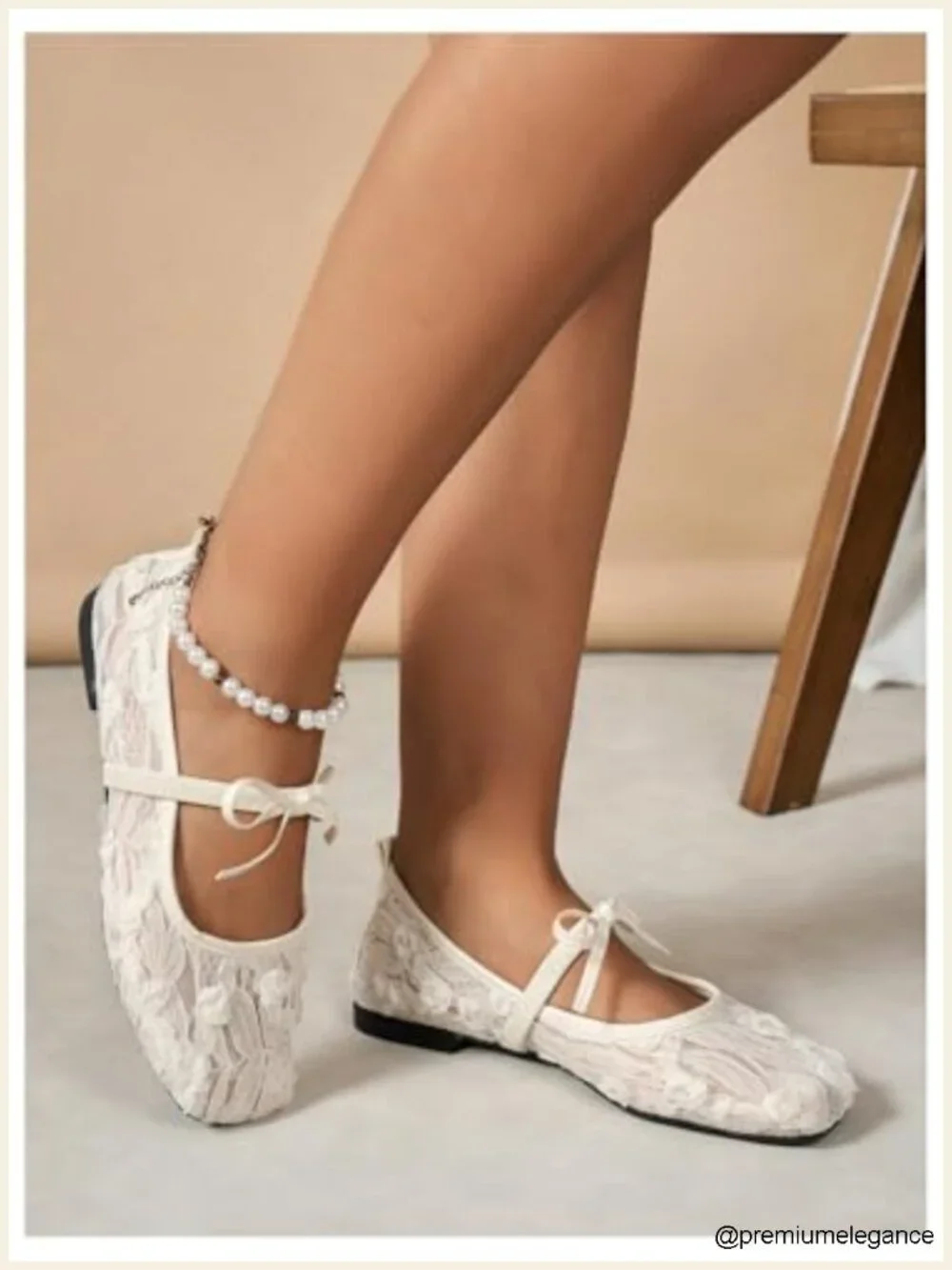 Women's Lace Mesh Ballet Flats Bowknot Square Toe Slip On Dress Shoes